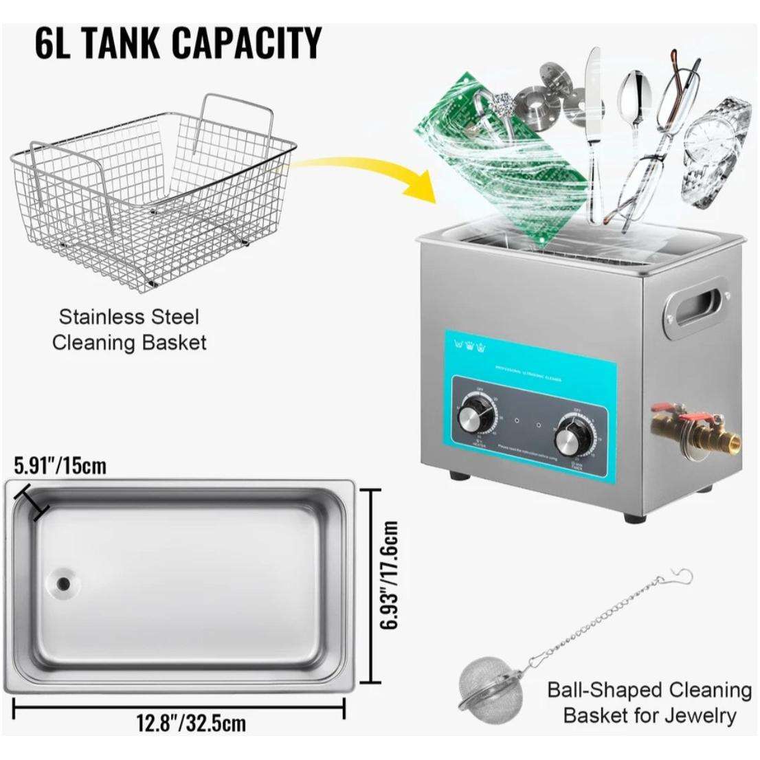 Hyra - Ultrasonic cleaner Ultraljudstvätt 6.5l 200/180w - Landgren Dynamics