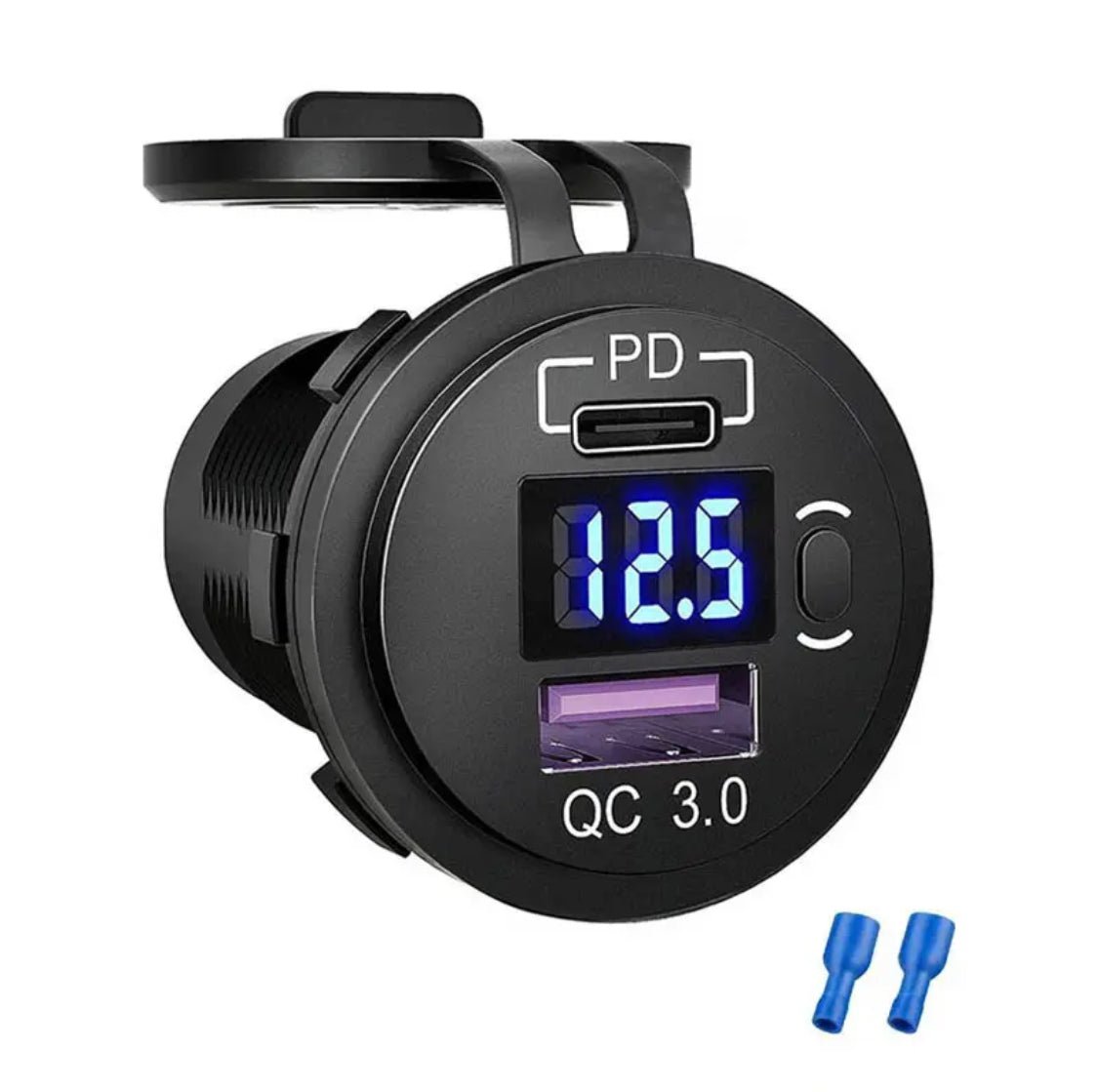 18W 12V/24V snabbladdare Dubbel USB / C uttag PD3.0 & QC3.0 LED-voltmätare, på/av-brytare - Landgren Dynamics