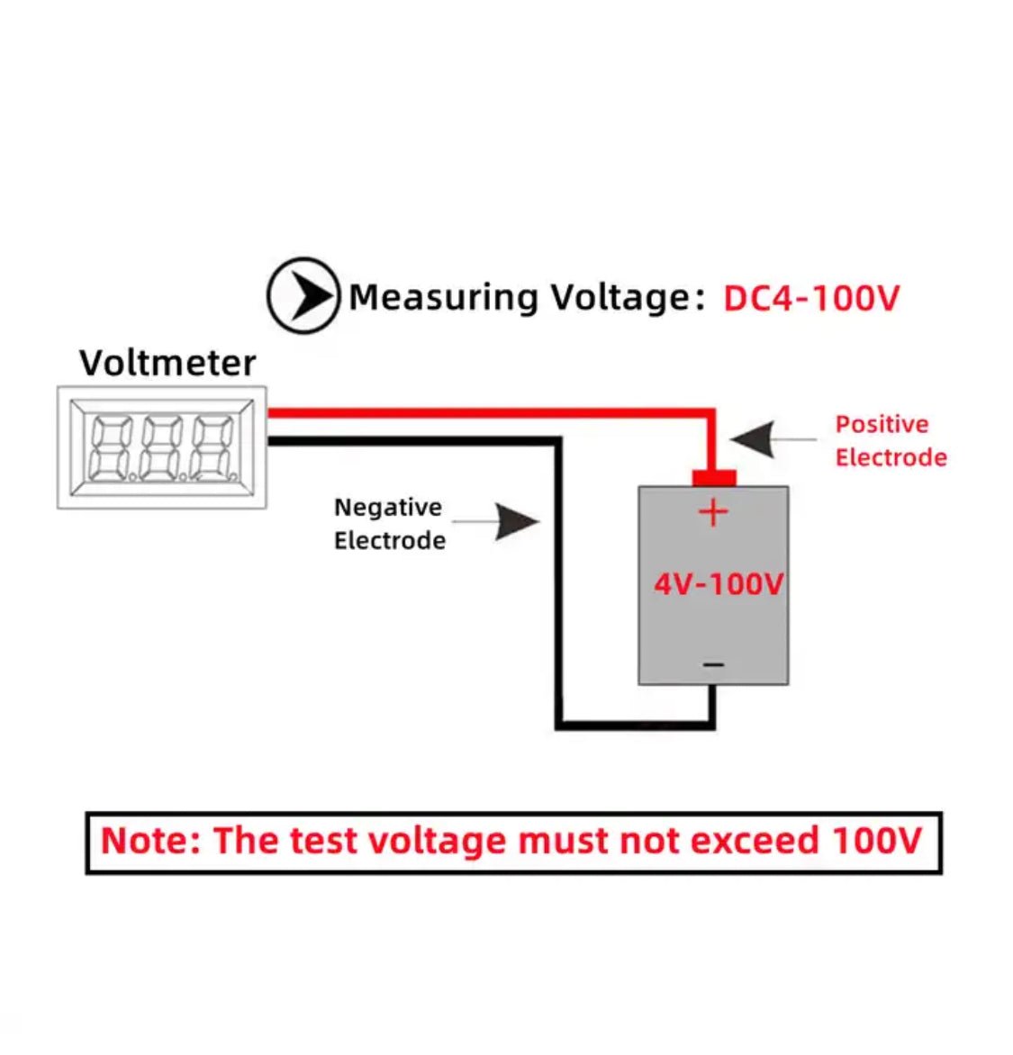 DC 4-100V Voltmätare LED Digital Display Rund DC spänning Volt Tester Monitor panel - Landgren Dynamics