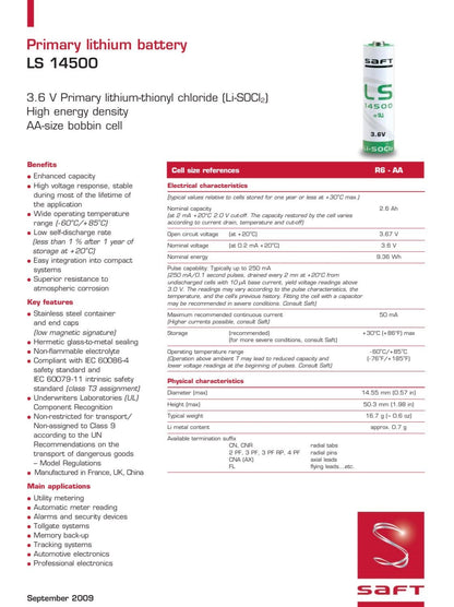 60st Special - batterier - SAFT LS14500 / CR - SL760 / AA - Litium - 3.6V C - lödfanor - Landgren Dynamics