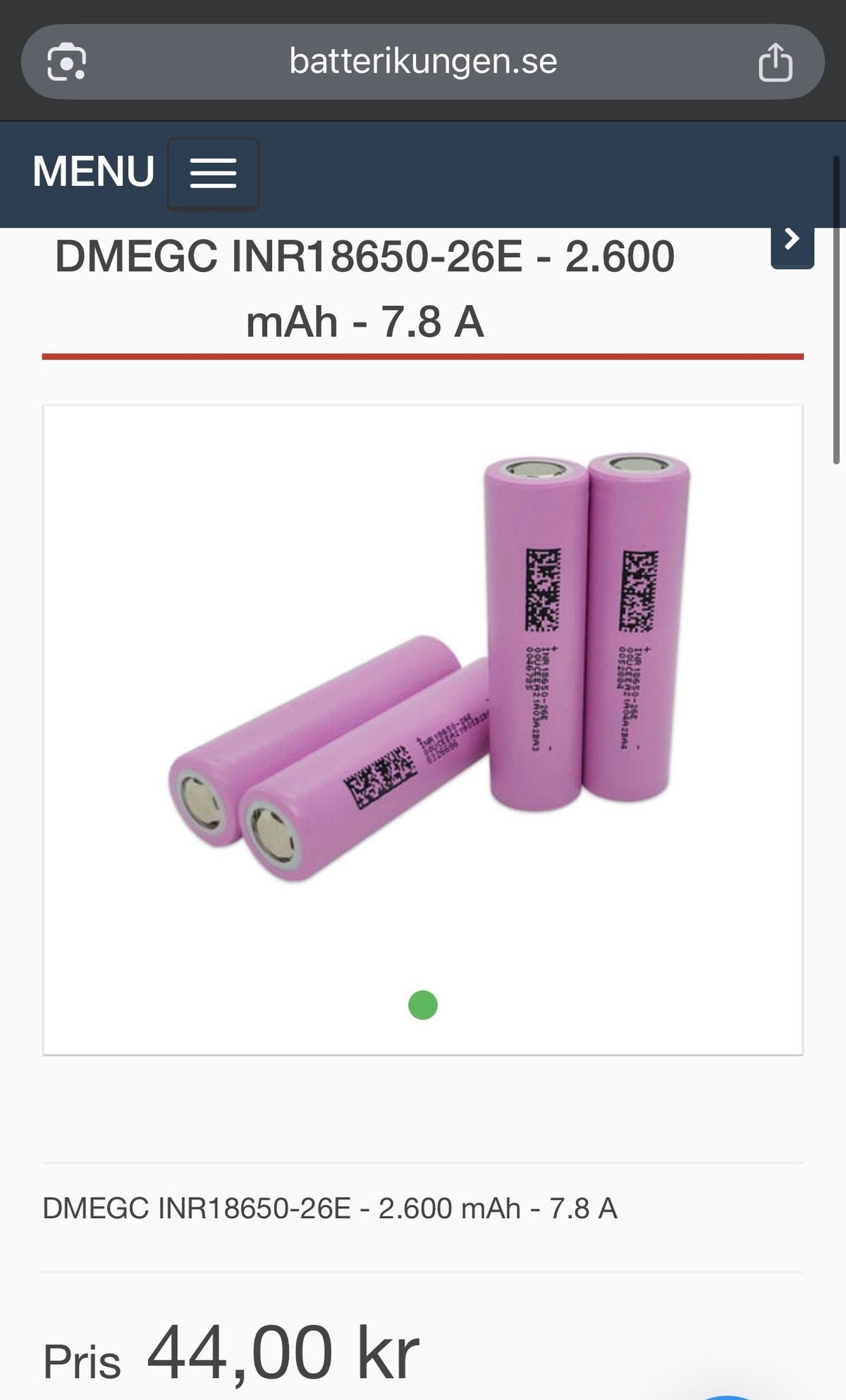 Samsung ICR18650-26F begagnade testade till ~2400mah +90% batterihälsa - Landgren Dynamics