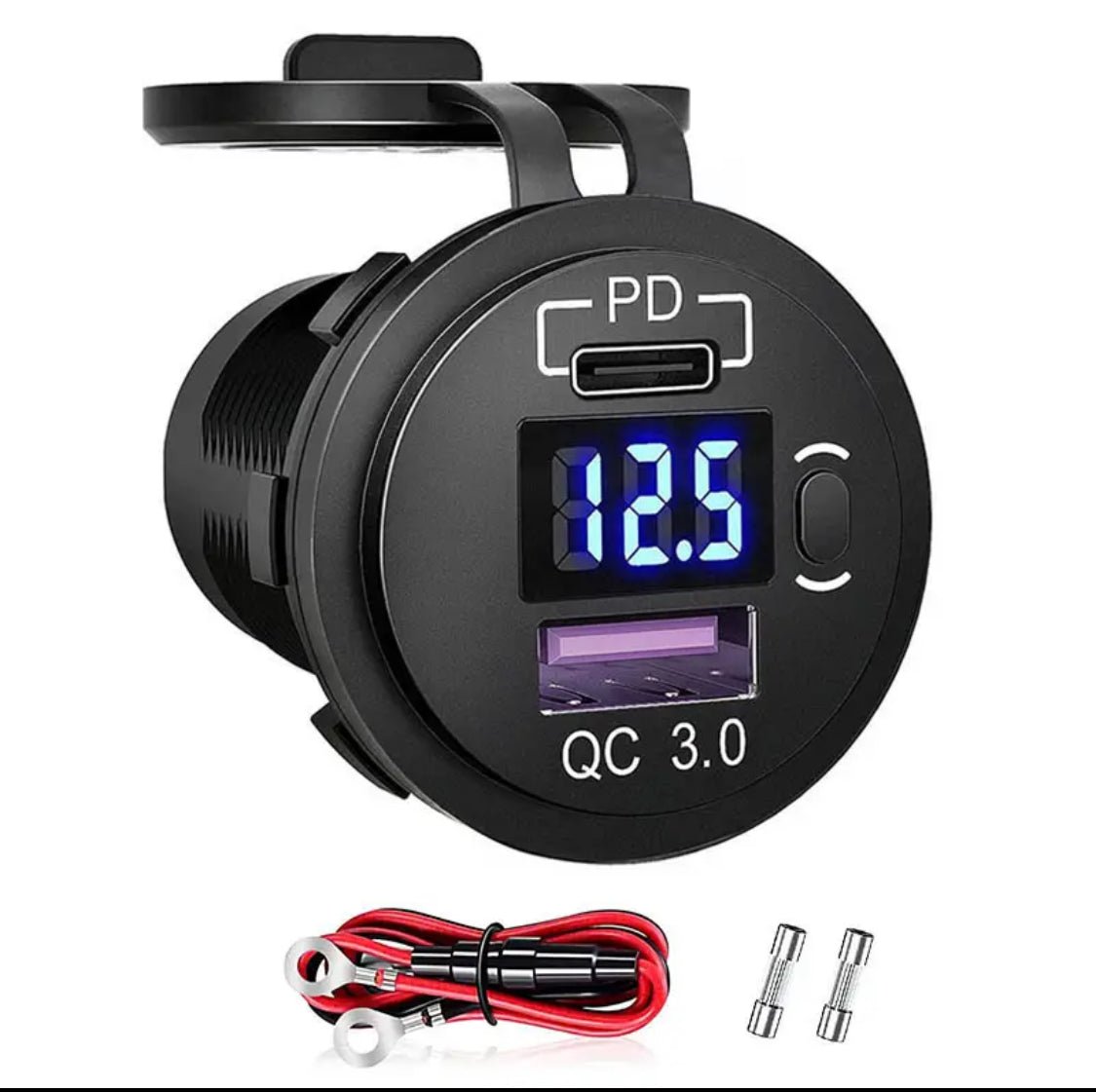 18W 12V/24V snabbladdare Dubbel USB / C uttag PD3.0 & QC3.0 LED-voltmätare, på/av-brytare - Landgren Dynamics