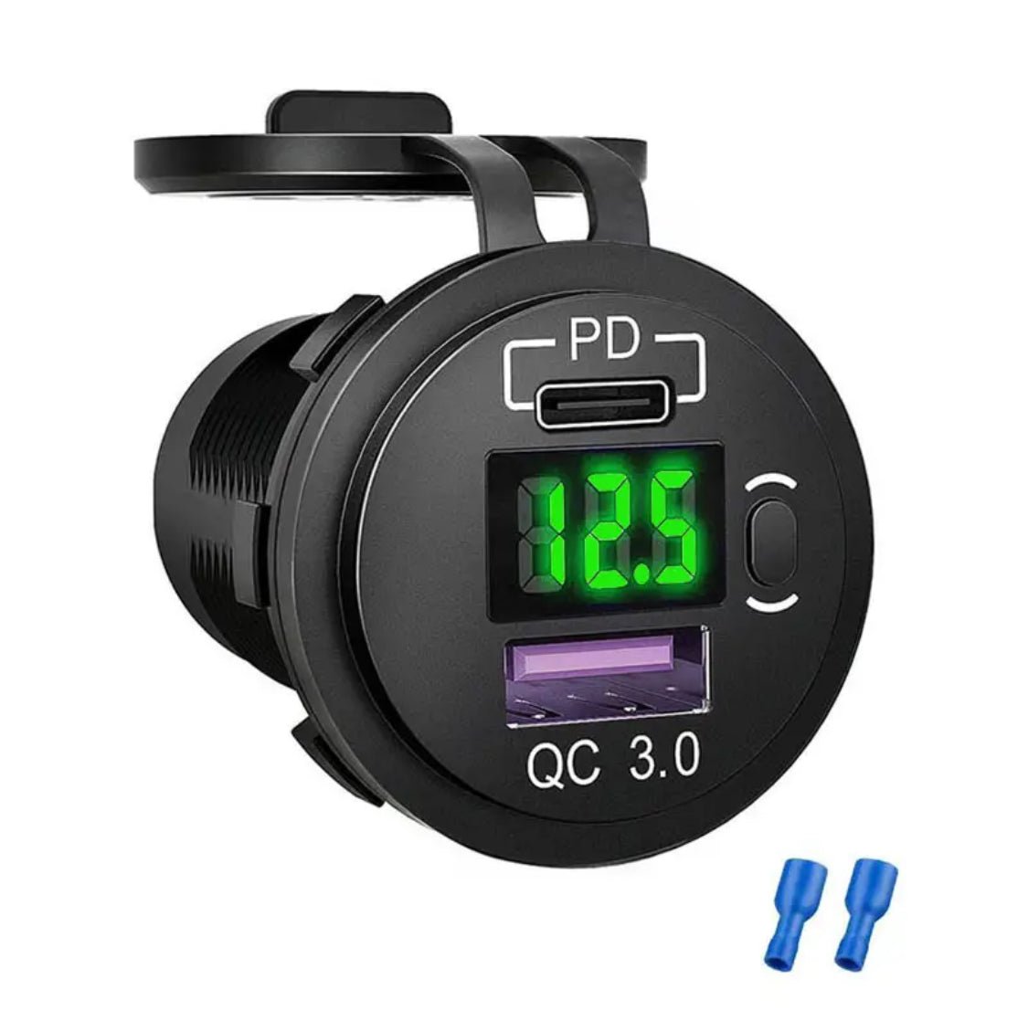 18W 12V/24V snabbladdare Dubbel USB / C uttag PD3.0 & QC3.0 LED-voltmätare, på/av-brytare - Landgren Dynamics